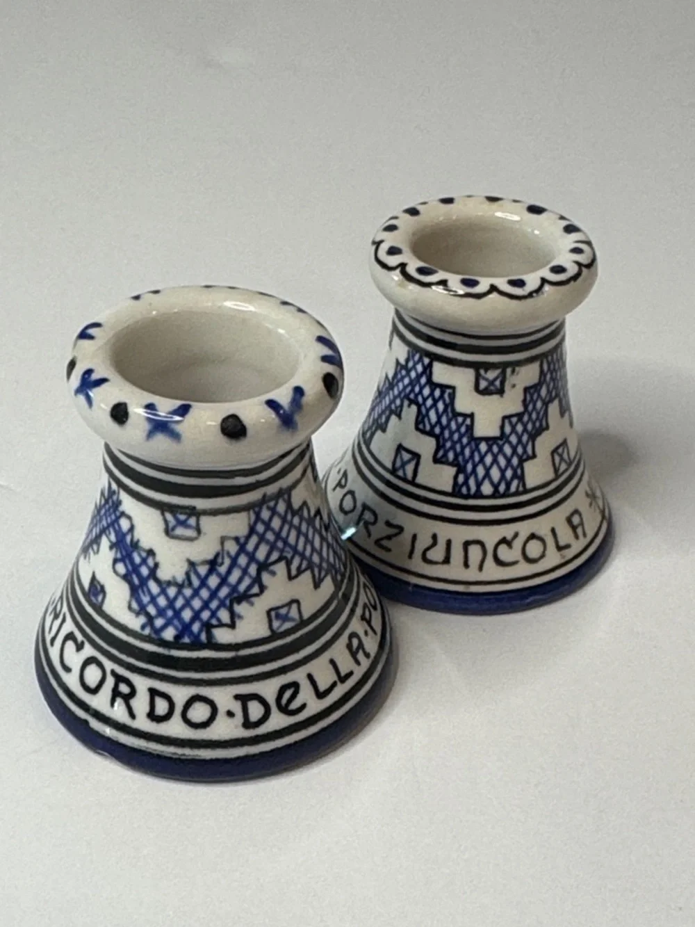 Italian Porcelain Mini Candlestick Holders Ricordo Della Porziuncola Assisi Pair